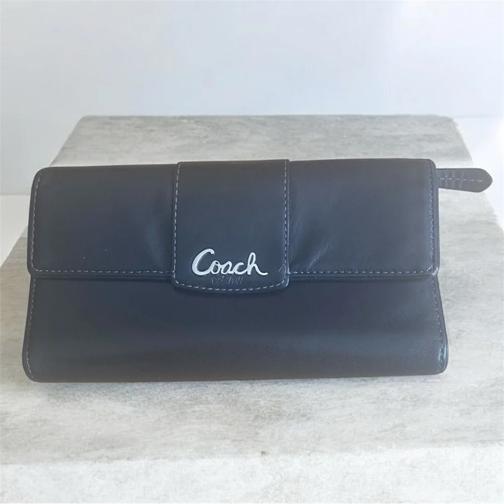 Y2K Coach Penelope Black Glove Leather Trifold Wallet